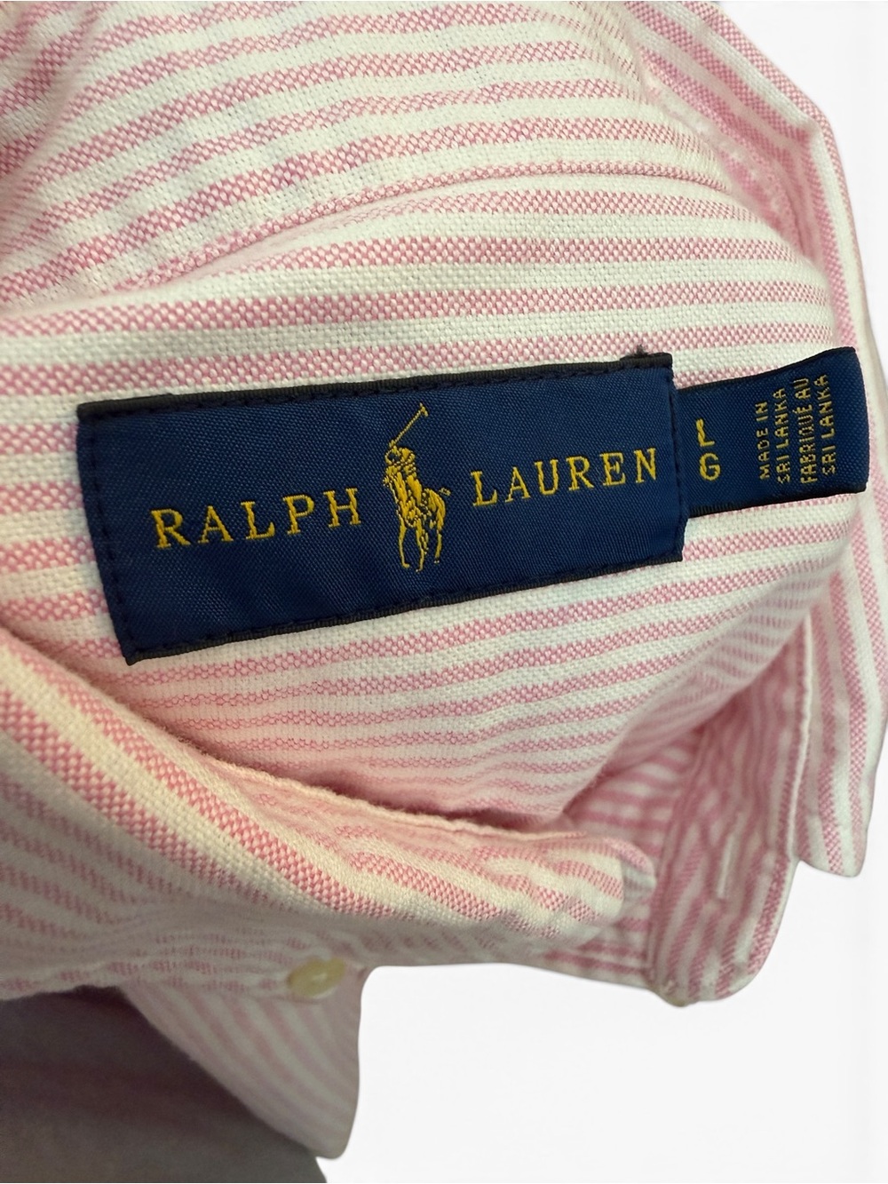 Ralph Lauren Women’s Large Pink White Striped Oxford Button Down Short Sleeve - Picture 8 of 10